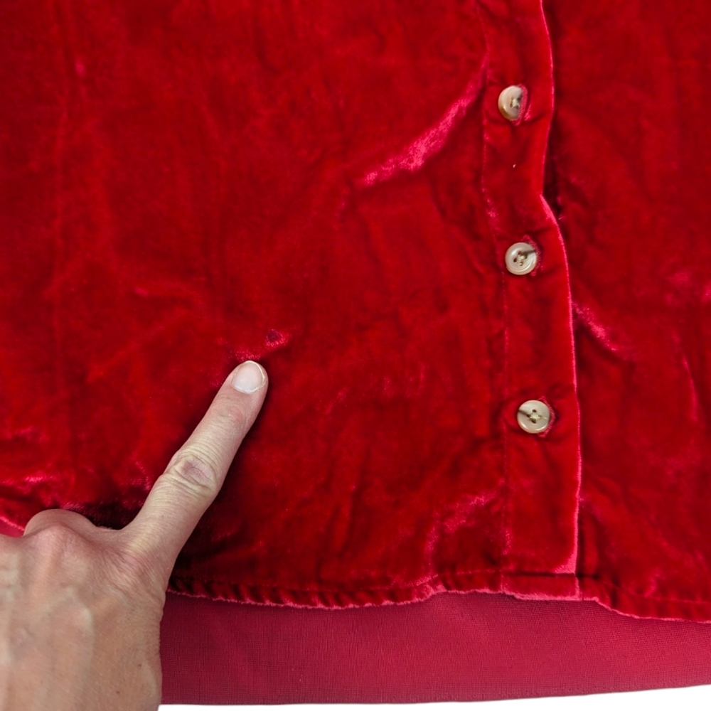 Anthropologie Pilcro Velvet Button Down Puffy Sleeve Shirt Blouse Womens XS Red - Picture 13 of 14